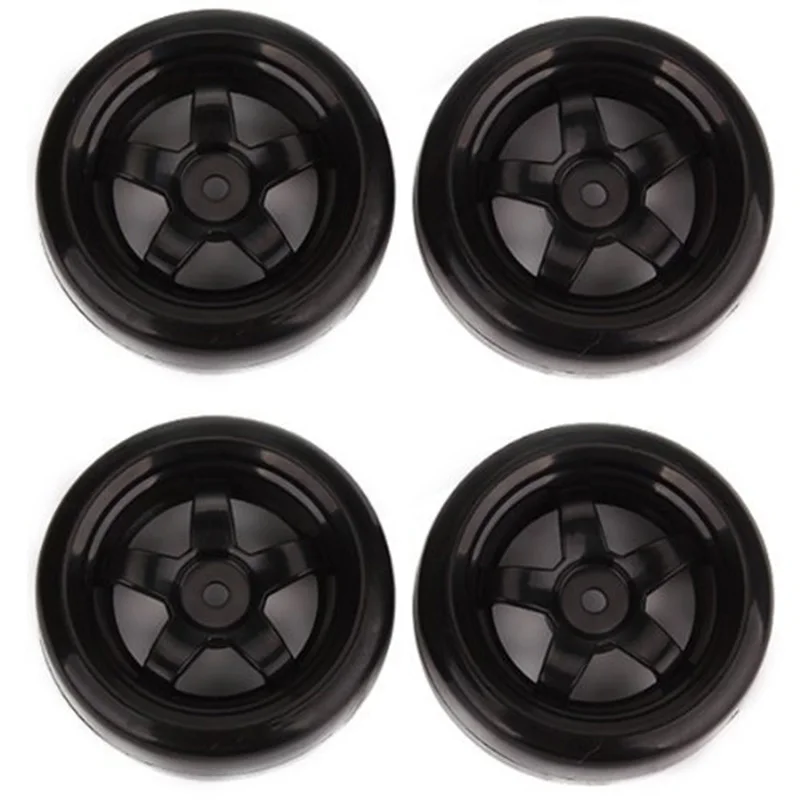 

4PCS Black Wheel Rims + Smooth Plastic Tires for RC 1: 10 Racing Drift Car tyre