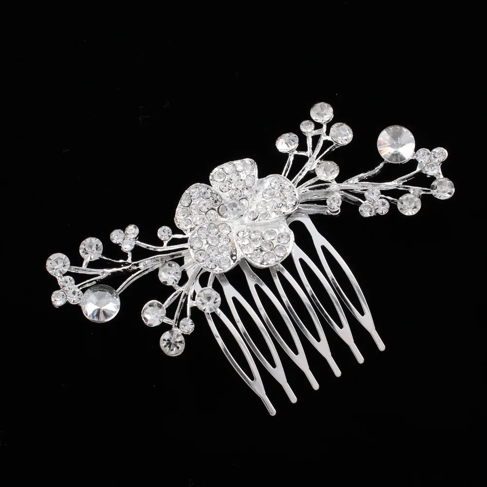 YueBanG Small Rhinestone Metal Flower Hair Combs Silver White Wedding Accessories Jewelry for Women Girl Bride Hairpin Gift |