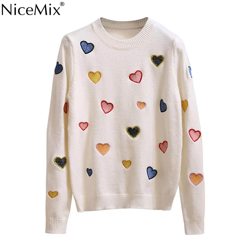 

Женский Повседневный свитер NiceMix, вязаный пуловер в стиле Харадзюку с вышивкой в виде сердца, Осень-зима 2020