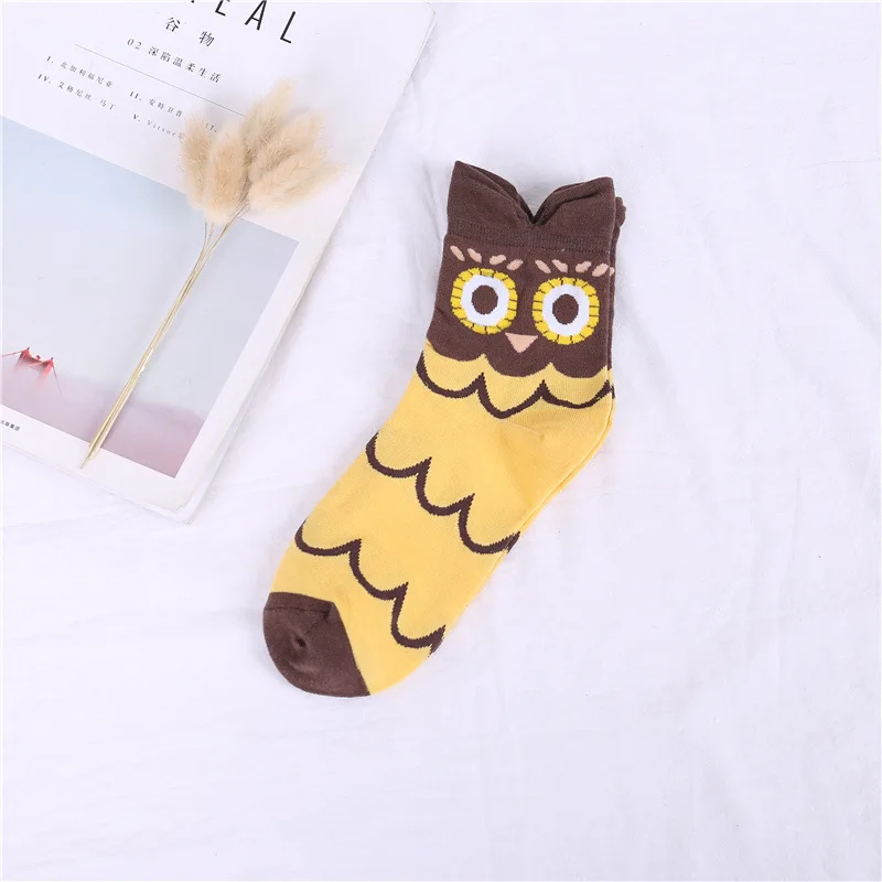 Hot Women's Funny Pattern Combed Cotton Crew Owl Socks Fashion Style Unisex Colorful Casual Ladies Wedding Socks NS9048 - Цвет: yellow