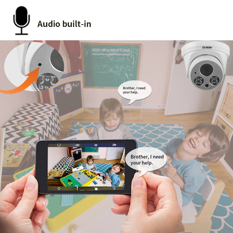 ZSVEDIO 5MP CCTV камера Пластиковый Купол HD встроенный аудио poe безопасности Пуля Plug And