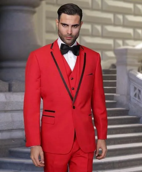 Bespoke Red Wedding Men Suits Business Party Groom Tuxedos Groomsmen Suits 3 Piece Formal Wear ( jacket+Pants+vest+tie)