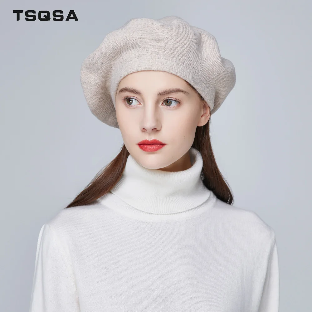 TSQSA Теплая Женская Шапка Новая Женская Шерстяная Вязаная Шапка Модная Сплошная Цветная Повседневная Женская Шапочка Beasines TAH1831