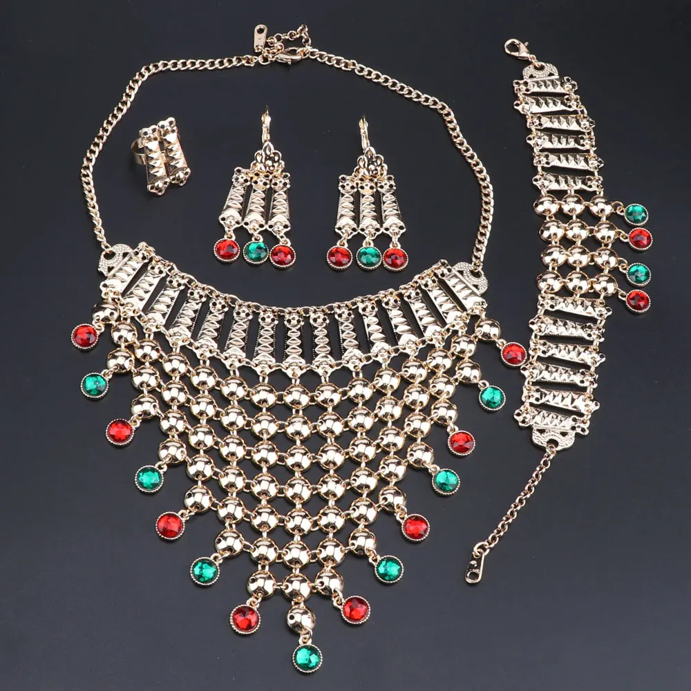 OEOEOS African Beads Jewelry Sets Gold Color Nigeria Wedding Beads Dubai Fashion Indian Chunky Jewellery Set Statement Necklace