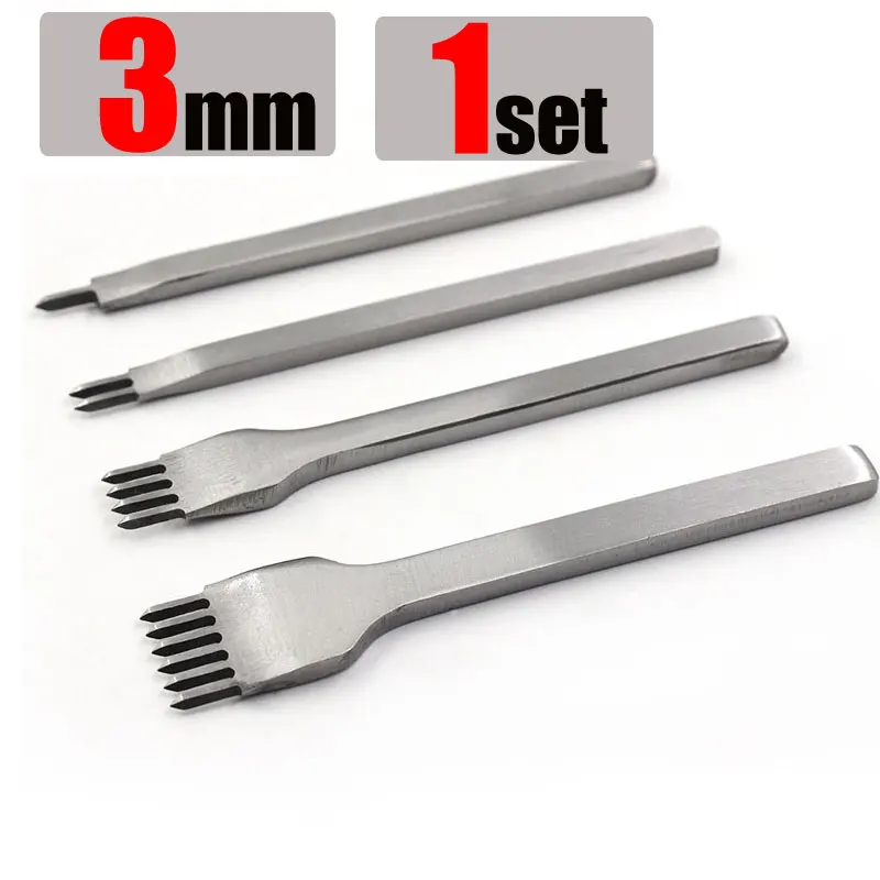 3mm 1set 3/4/5/6 мм расстояние Перфоратор Инструмент для кожи дырокол инструмент для шнуровки для сшивания швейной Сделай Сам кожевенное ремесло инструменты 1/2/4/6 зубцами - Цвет: 3mm 1set