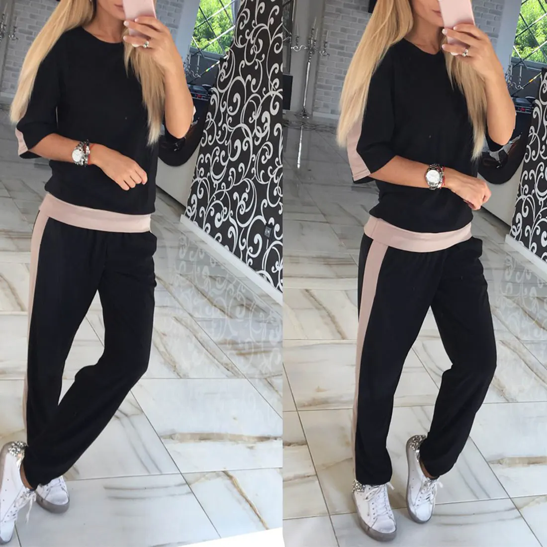 Женский спортивный костюм DAYIFUN Повседневный пуловер с полурукавами C243 для лета