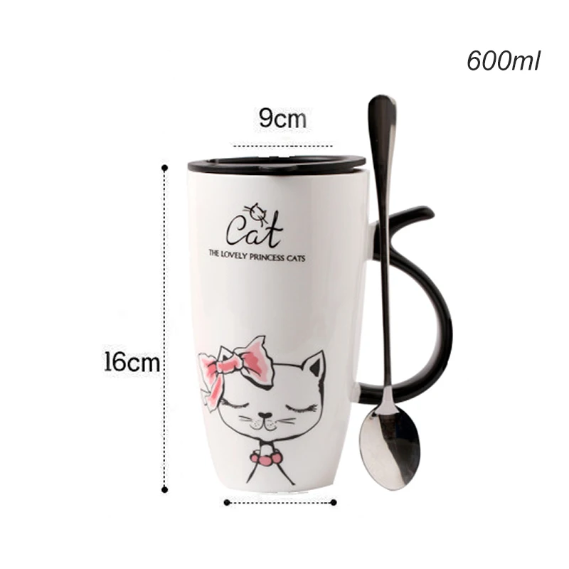 Керамические кружки с крышкой и ложкой в виде милого кота мультяшная креативная