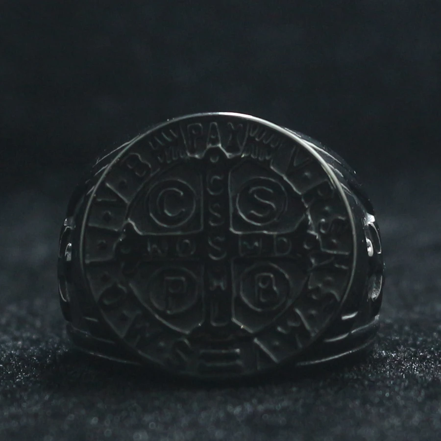 Unisex Saint Benedict of Nursia CSPB CSSML NDSMD Men 316L Stainless Steel Black Ring Newest | Украшения и аксессуары