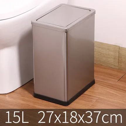 15L stainless steel Мусорная корзина из нержавеющей стали, 10 литров/2,6 галлонов, мусорная корзина для дома, ванной, кухни, отеля - Цвет: 15L stainless steel