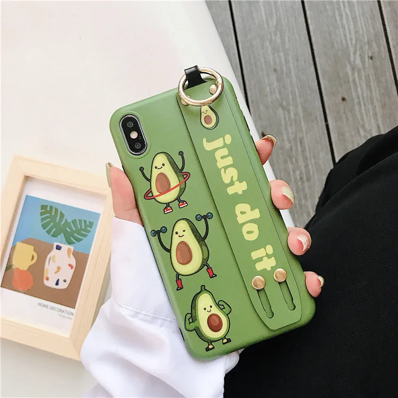 Ourdeals авокадо наручный ремешок чехол для телефона для iphone XS MAX XR X 8 7 6 6s plus IMD клубника кронштейн мягкий корпус задняя крышка Coque