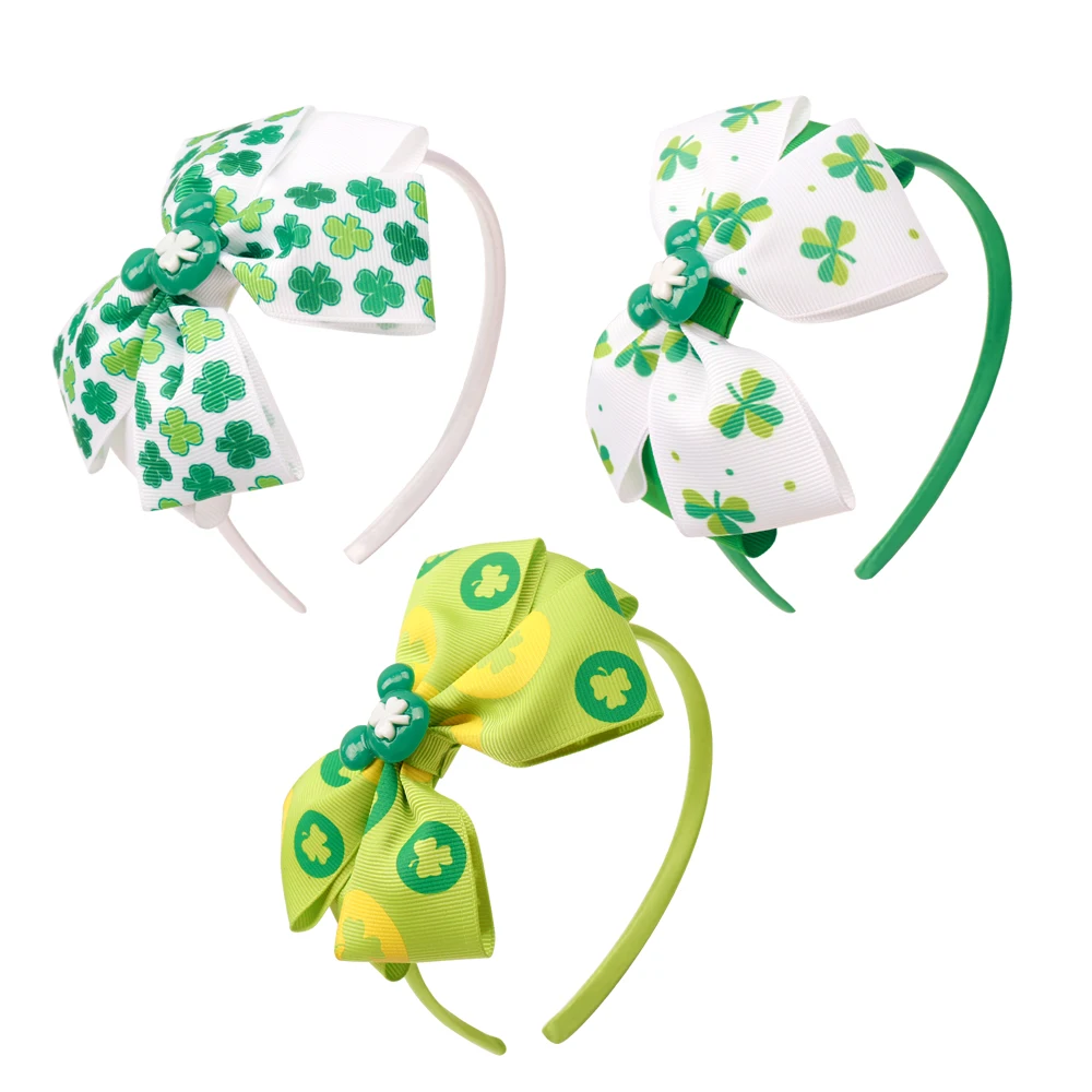 Hair Accessories Green Bow Bands St patrick's day Headband For Girls Shamrock Head Hoop Handmade Festival Headwear | Аксессуары для