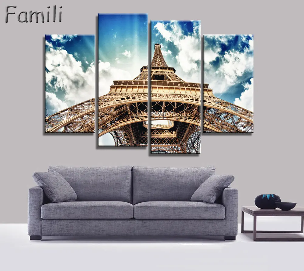 

4Pcs/set Fashion Eiffel Tower Canvas Painting Cuadros Decoration Picture Wall Pictures For Living Room Modern Paintings