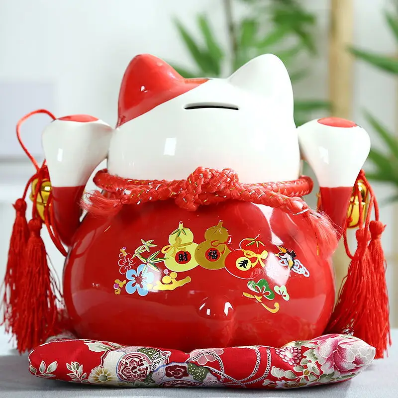 Lucky Cat большие яркие красные украшения бизнес exuberant cat денежная Копилка открывала