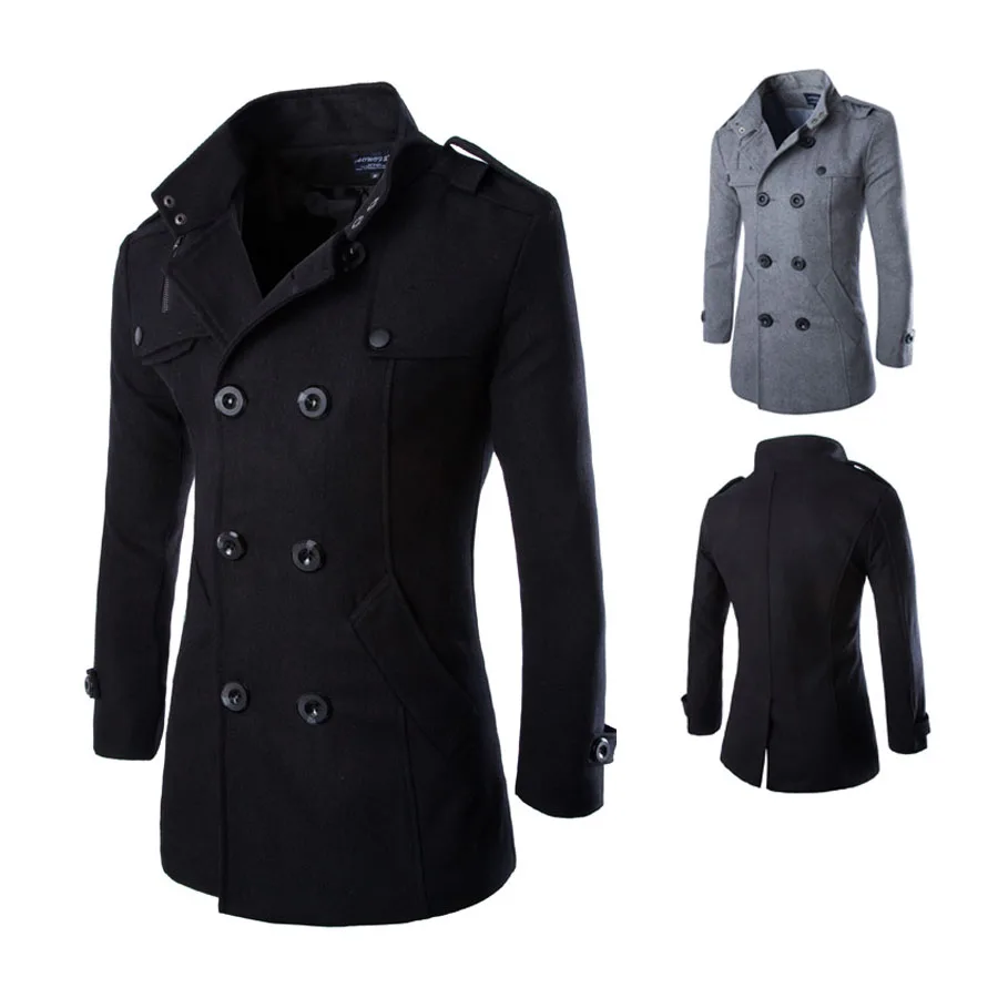 2015 Зимние мужские Шерстяные гороха пальто бизнес случайный мужской пиджак