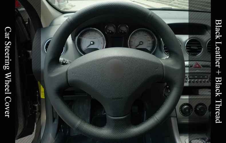 LQTENLEO черная искусственная кожа DIY ручной сшитый чехол рулевого колеса автомобиля для старых peugeot 408 peugeot 308 peugeot 3008