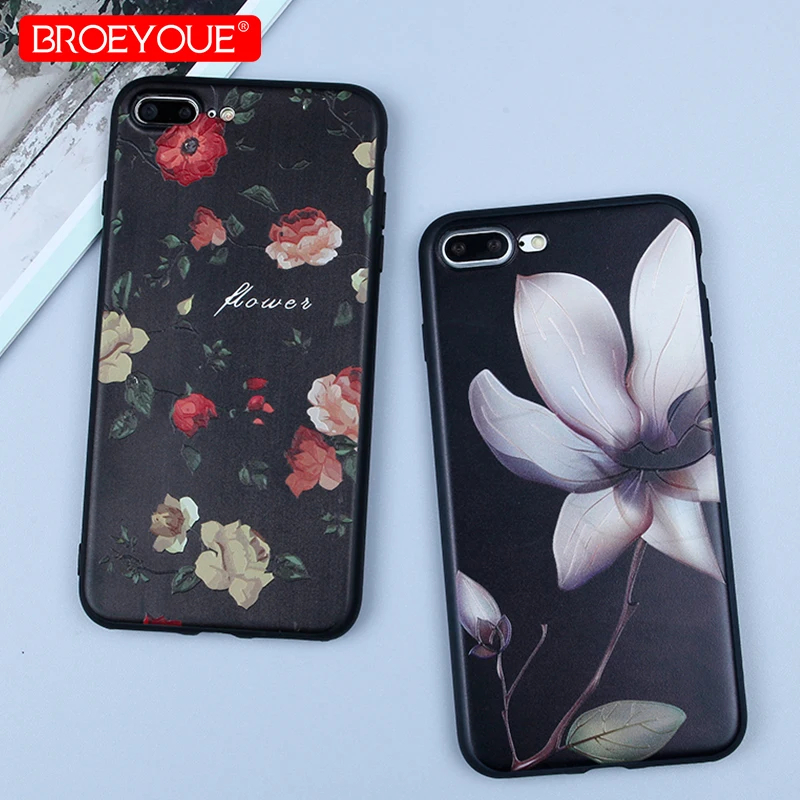 NROEYOUE For iPhone 8 Plus Case Cover Colorful 3D Relief Floral Luxury Shockproof Black 6S 6 7 X SE 5 5S | Мобильные телефоны и