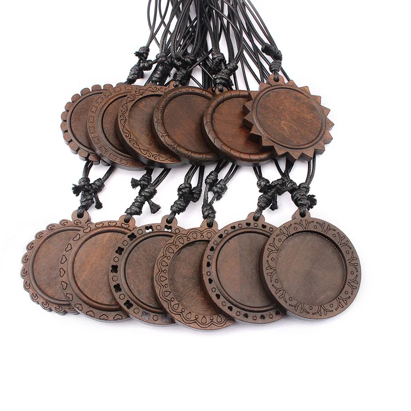 12 шт. винтажные круглые деревянные ожерелья с деревянной оправой 30 мм стеклянные