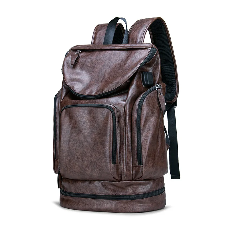 Model 1-Brown Рюкзак для ноутбука из искусственной кожи с защитой от кражи, 17 дюймов, 15,6 дюймов, мужской женский рюкзак для ноутбука, мужской водонепроницаемый рюкзак USB для путешествий на открытом воздухе - Цвет: Model 1-Brown