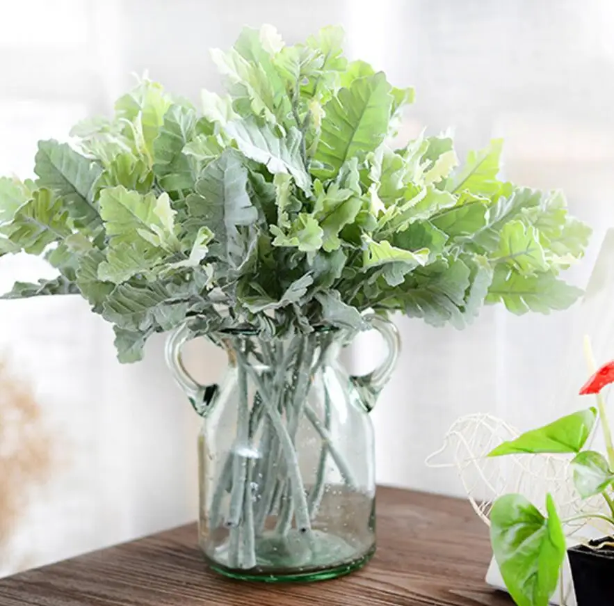 

10 шт. искусственный плюш Senecio Cineraria ветка листьев для растений настенная Свадебная Домашняя вечеринка Декор, свадебный букет аксессуары для ...