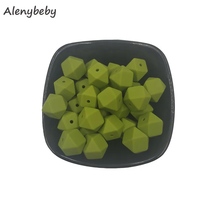 Green bean 50 шт. силиконовая форма бусины шестигранный Прорезыватель 17 мм DIY детское жевательное ожерелье BPA свободное вскармливание ювелирные изделия силиконовые бусины-прорезыватели детские игрушки - Цвет: Green bean