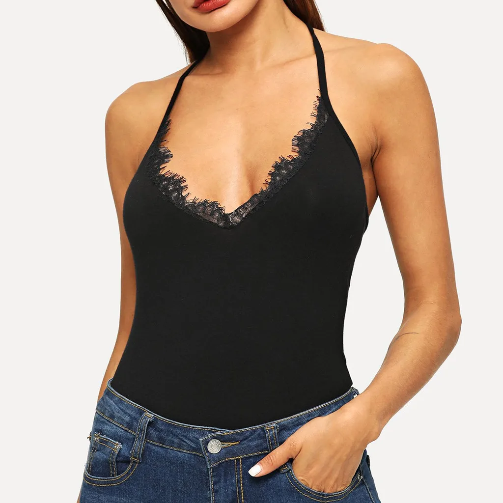 Летняя модная женская кружевная Лоскутная майка с открытой спиной сексуальная