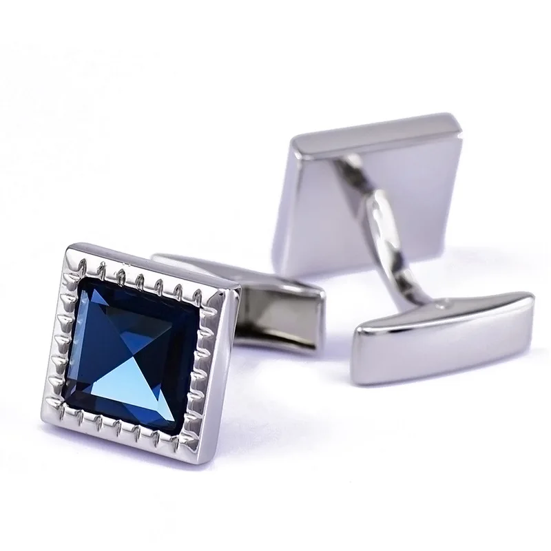 Bridegroom Wedding Party Business Men French Shirts Cuff Links Dark Ocean Blue Crystal Cufflinks Silvery Cufflink With Gift Bag | Украшения