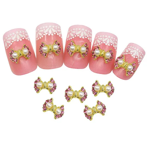 2015 Fashion 10Pcs Alloy Faux Pearl Nail Art 3D Colorful Bowknot Studs DIY Manicure Decoration | Красота и здоровье