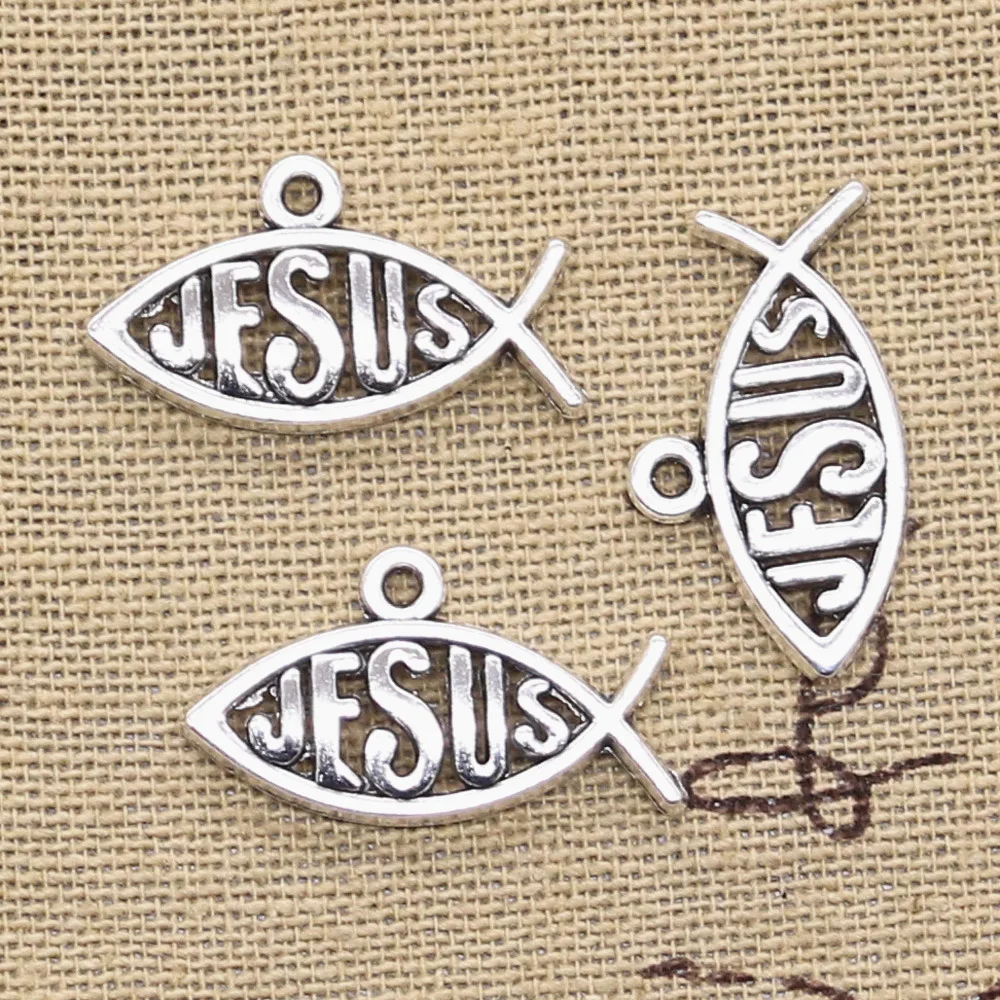 Подвески с рыбками и Иисусом 20 шт. подвески в античном стиле размер 25x15 мм цвет