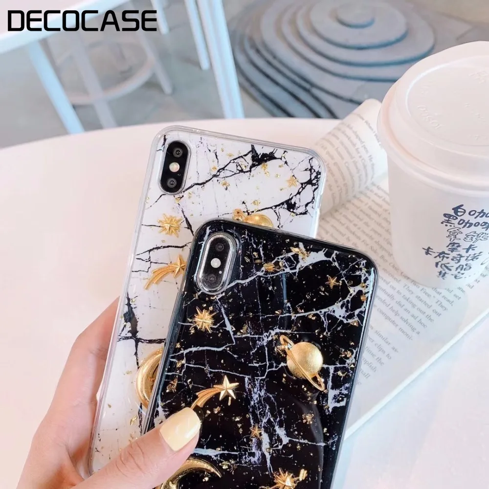 DECOCASE Роскошные 3D Золотая фольга планета Звезда Луна Черный Белый мрамор
