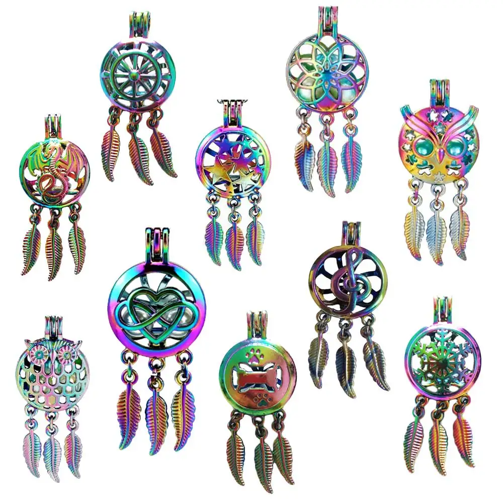 Rainbow Colored Dream Catcher Cage Pendant Star Dragon Owl Love Dreamcatcher Jewelry 5Pcs RPA1 | Украшения и аксессуары