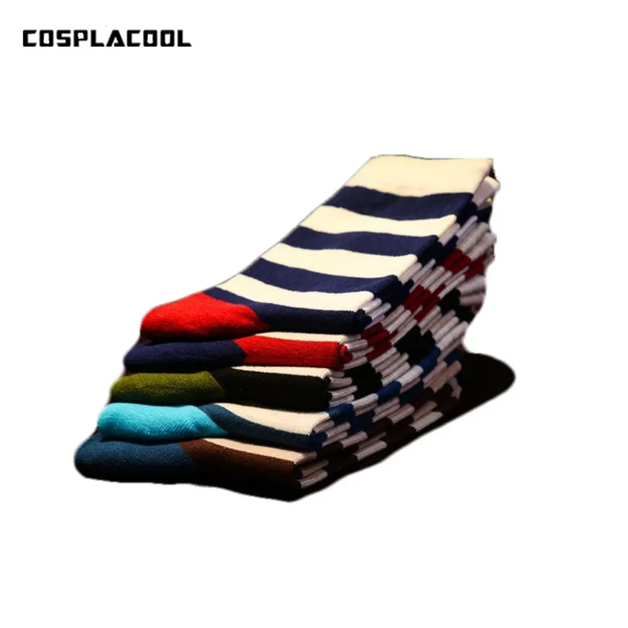 

[COSPLACOOL] Fashion Men Socks Stripe Classic Simple Leisure Men's Cotton Autumn Winter Warm Stripe 5 Colors Business Wedding So