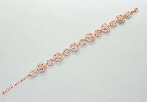 2017 factory promotion luxury sparking AAA cubic zirconia smile smily happy face micro pave adjust girl rose gold color bangle | Украшения
