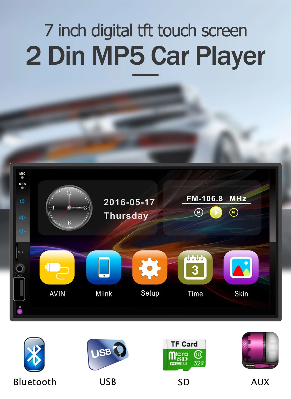 LEHX авто радио автомобиля mp3 плеер автомобиля 7 дюймов HD Bluetooth автомобиля MP5 плеер Iphone и Android8.0 Зеркало Ссылка Carplay1024X600