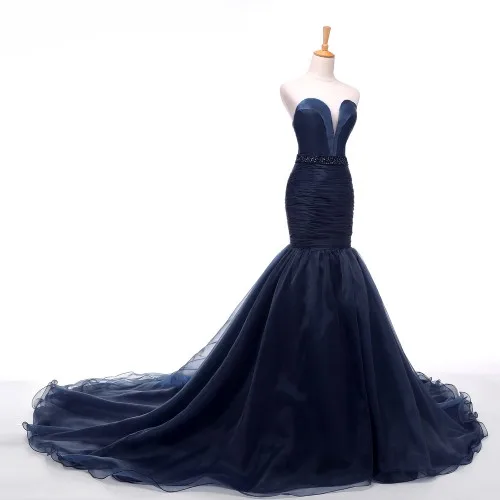 navy blue BEPEITHY горячая Распродажа милое с бисером Темно-синее Тюлевое атласное платье русалки с длинным шлейфом вечерние платья Robe De Soiree - Цвет: navy blue