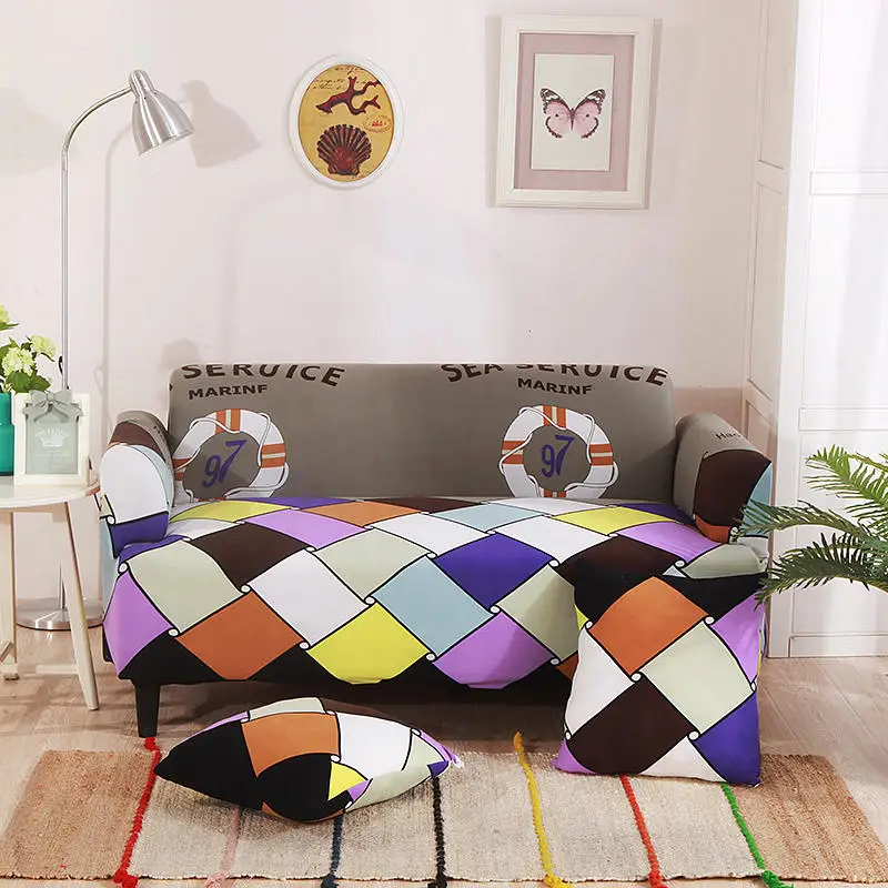 Modern Colored Plaid Elastic Sofa Protector Cover for Living Room Sofa Slipcovers Sectional L Shape Sofacover 1/2/3/4 Seater