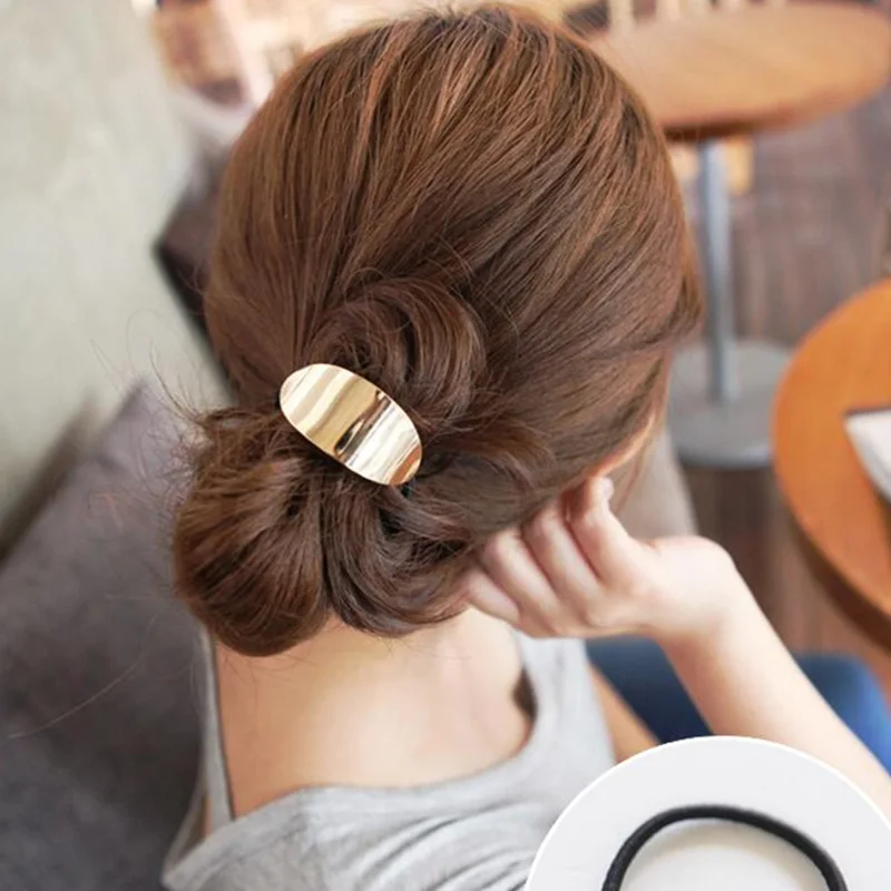 

2pcs/lot Women Hair accessories Alloy Iron Blocks Style Elastic Hair Bands for Women Heavy Metal Bands Rubber Bands Headwear