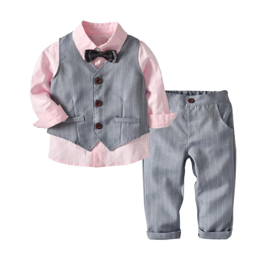 2019 New Kids Costume Boys Formal Suits Blazer Sets Gentleman Baby Suit Tops Shirt Vest Tie Pants 3 pcs Set Clothes |