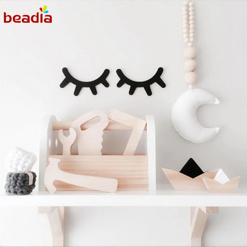 New Style Cute Wood 3D Eyelash Wall Decor Eye lash Stick Children Kids Baby Room Background Sticker Home Decoration | Дом и сад