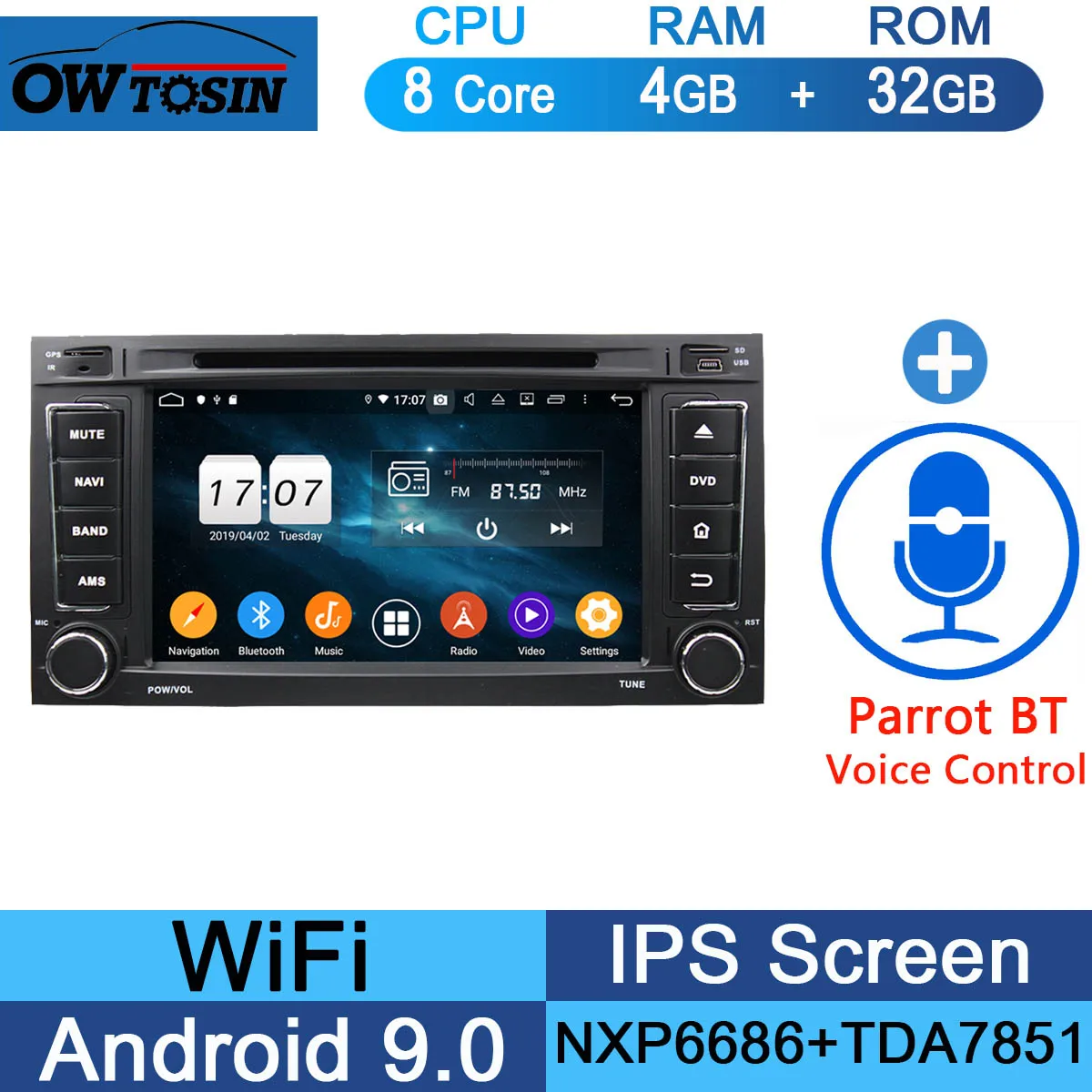 32G Parrot BT " ips 8Core 4G+ 64G Android 9,0 автомобильный dvd-плеер для Фольксваген туарег Т5 мультиван транспортер gps Радио DSP попугай BT CarPlay - Цвет: 32G Parrot BT