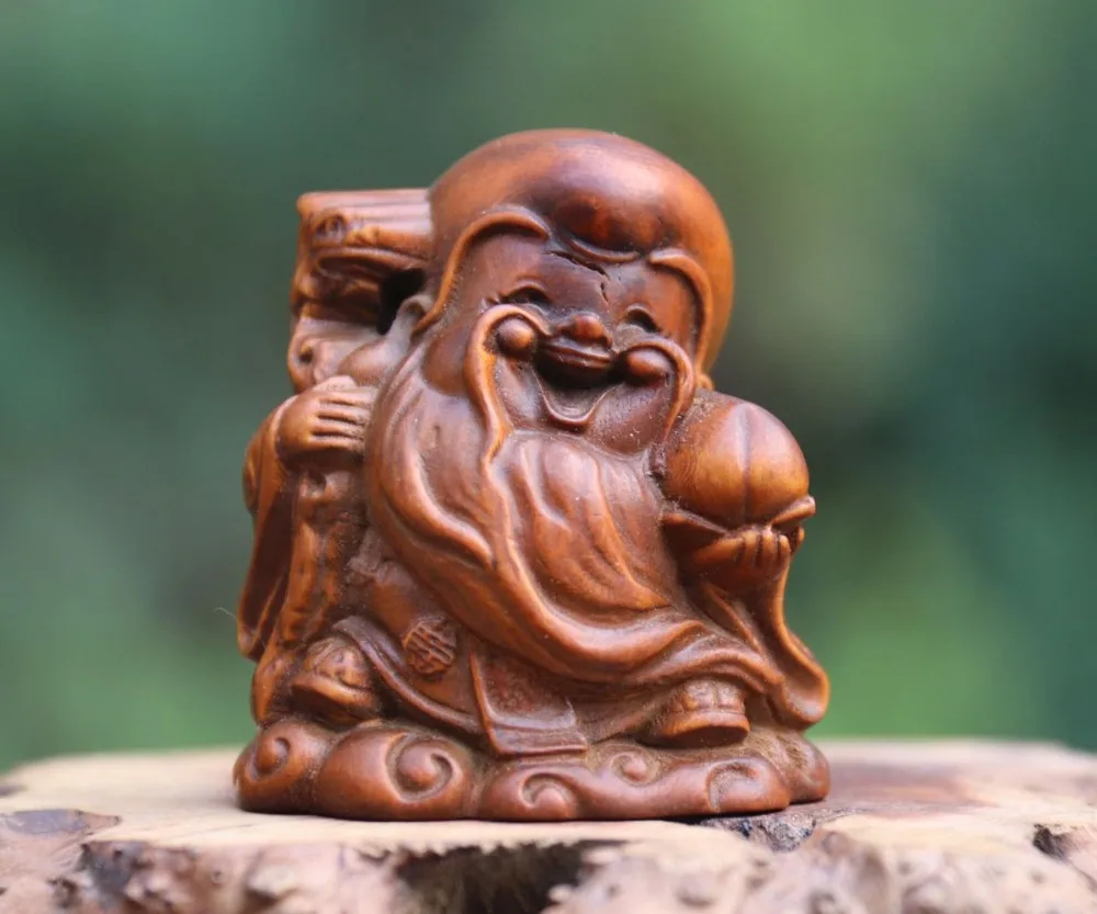 5 см Китай Самшит ручной работы резной счастливый Бог долголинская скульптура