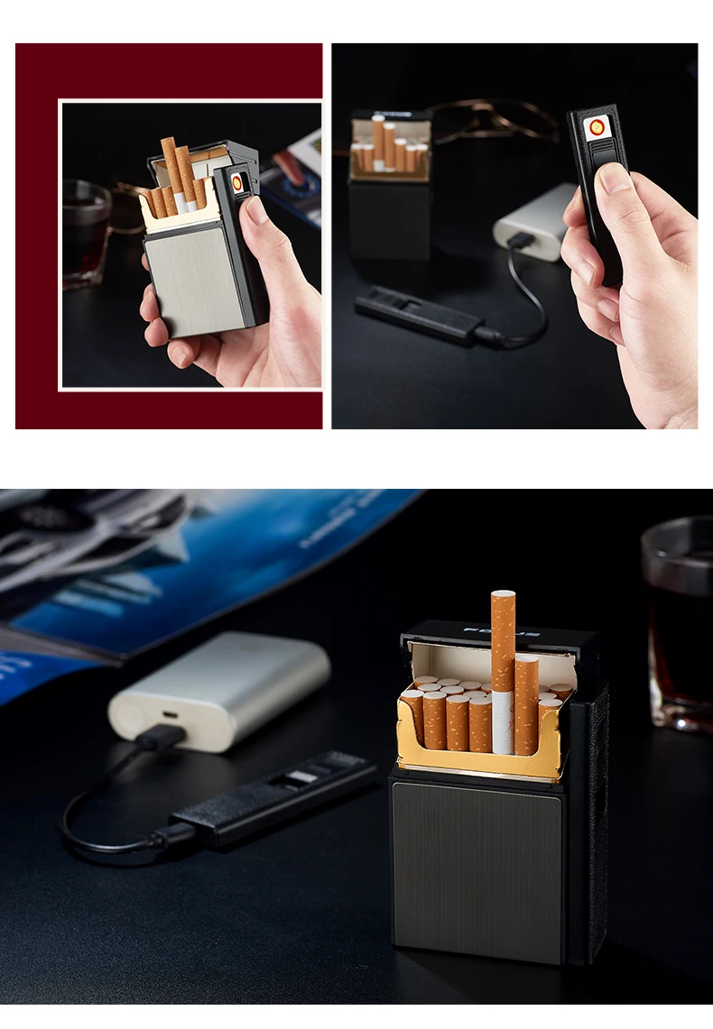 Сигаретная коробка с электрическая зажигалка с подключением к USB плазменной дуги вольфрама турбо зажигалки для сигарет дым огонь стартер табака чехол для хранения