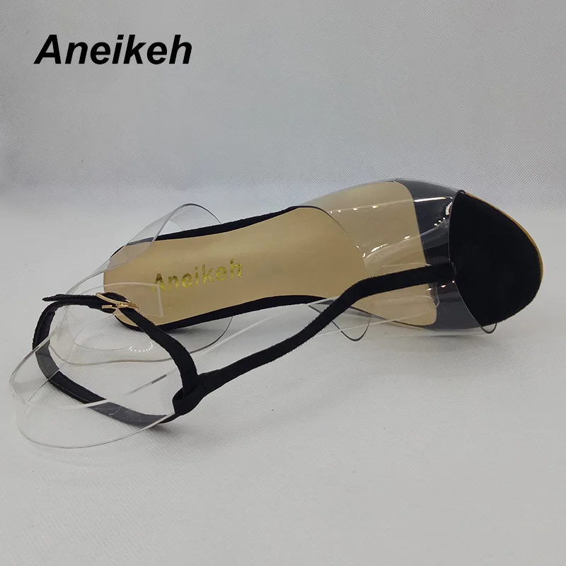 Aneikeh/ г. женская обувь на высоком каблуке прозрачные женские вечерние туфли-лодочки с Т-образным ремешком свадебные женские босоножки на высоком каблуке размер 40-42