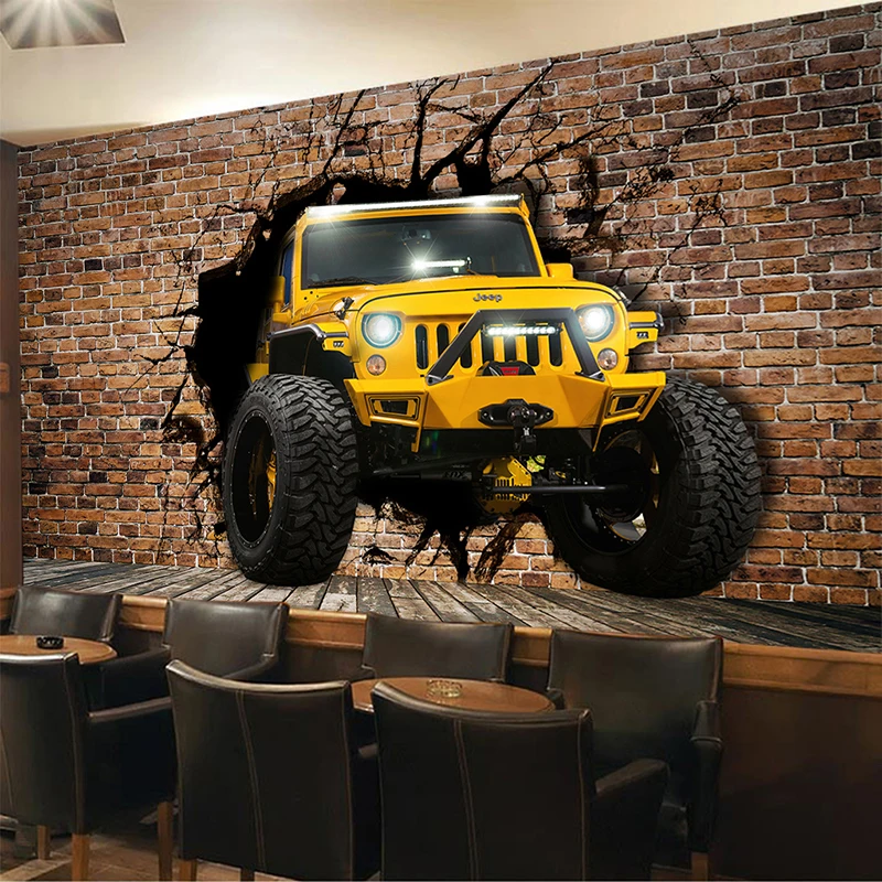 Papel tapiz de ladrillo roto para pared de coche, Mural 3D personalizado para restaurante, cafetería, Bar, KTV