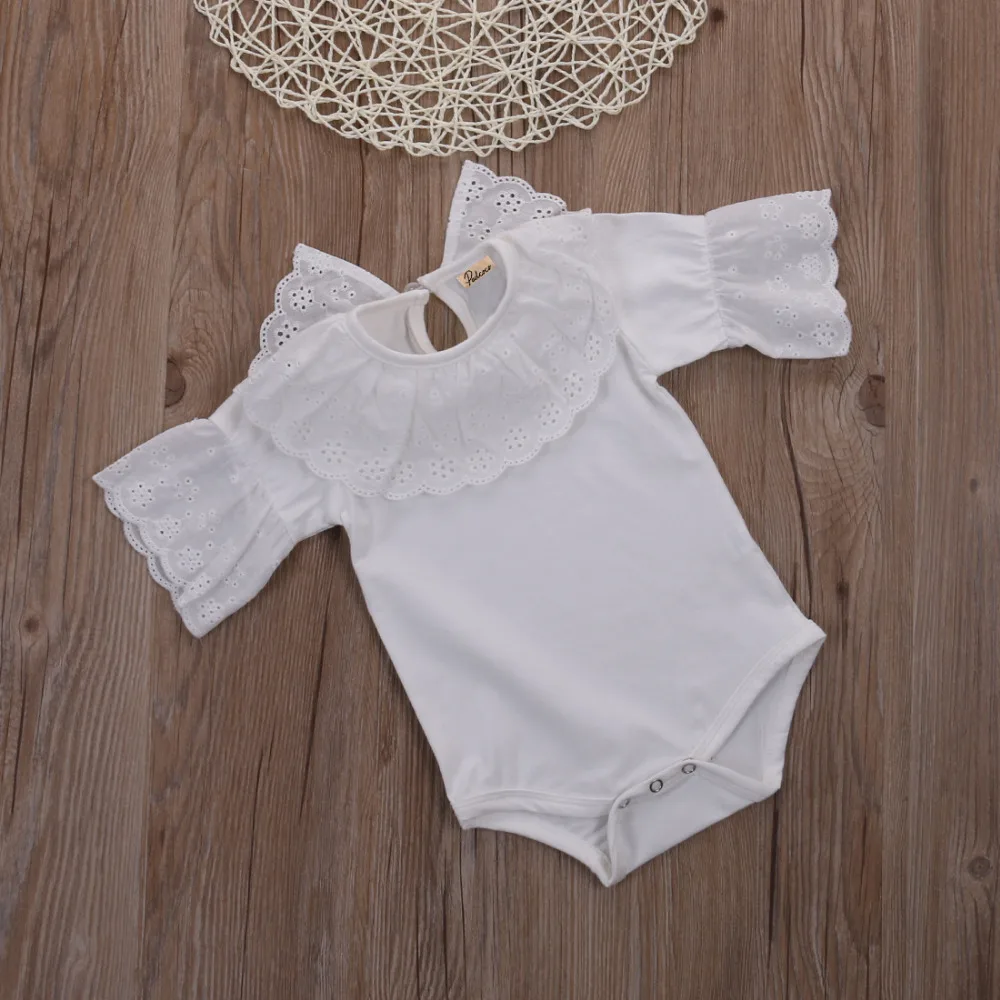 2016 модный кружевной воротник для маленьких девочек хлопковый боди с коротким