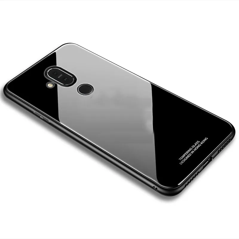 Yuetuo роскошный зеркальный чехол из твердого стекла для Nokia X6 X7 X 6 7 plus 7 plus 8,1 силиконовый чехол для телефона etui - Цвет: black