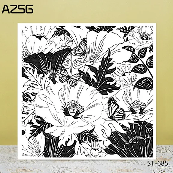 ST-685 AZSG Blooming Flowers Butterfly Clear Stamps For DIY Scrapbooking Decorative Card making Craft Fun Decoration Supplies 14x14cm - Color: ST-685