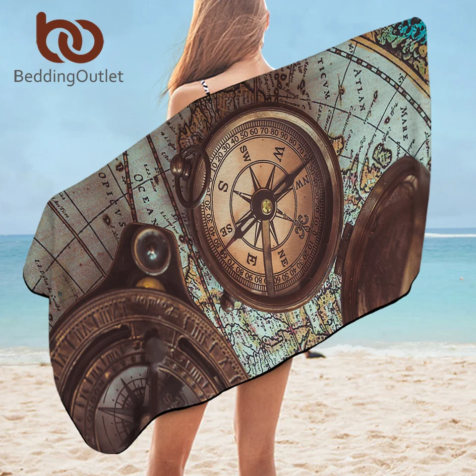 BeddingOutlet банное полотенце с компасом Карта мира пляжное 3D принтом для детей и