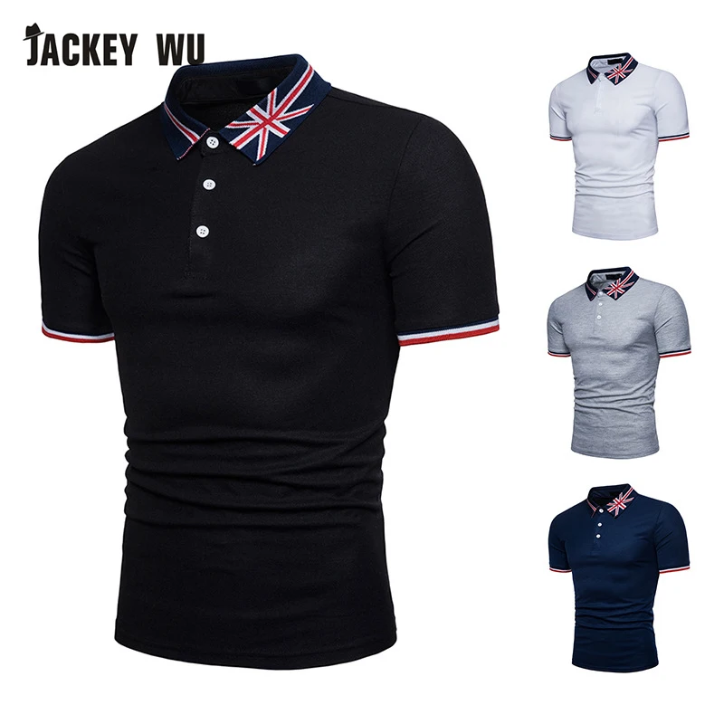 JACKEYWU, мужская рубашка поло,, модная, с вышивкой, короткий рукав, футболки, хлопок, дышащие, тонкие, мужские Поло, черные, на каждый день, Camisa Polo