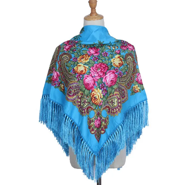 sky blue Брендовый модный шарф-шаль, длинный зимний хлопковый шарф с квадратным узором и кисточками, женский шарф с принтом, большие размеры, шали, шарфы - Цвет: sky blue