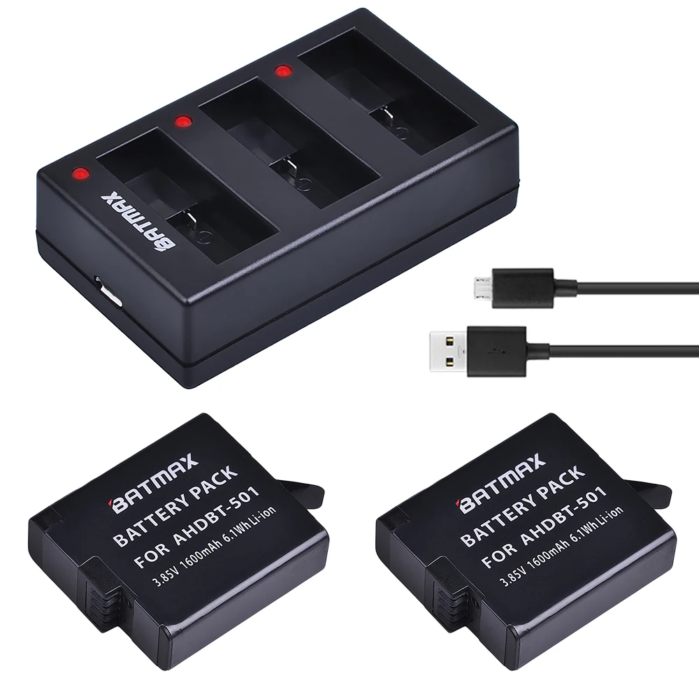 2 шт. для Gopro Hero 5 2018 6 hero 7 аккумуляторные батареи 1600 мАч AHDBT 501 + LED 3 заряжаемое USB